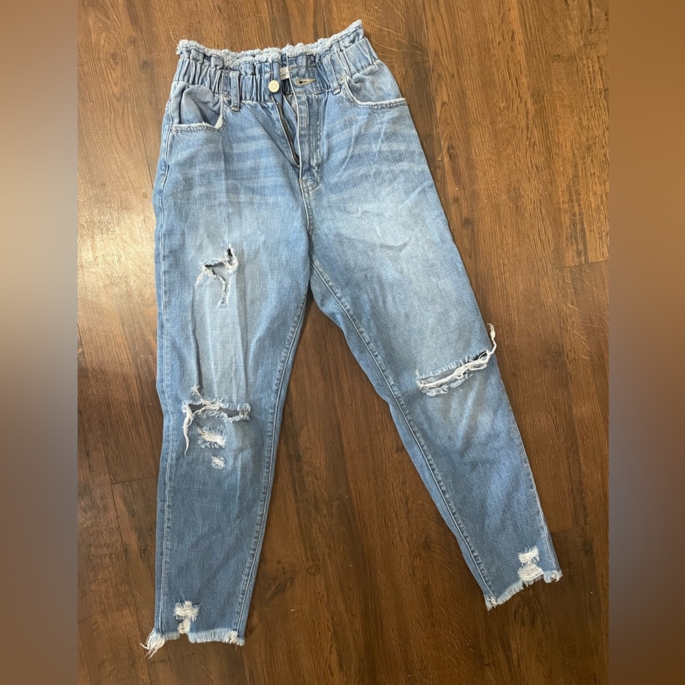 Kancan distressed paper bag jeans